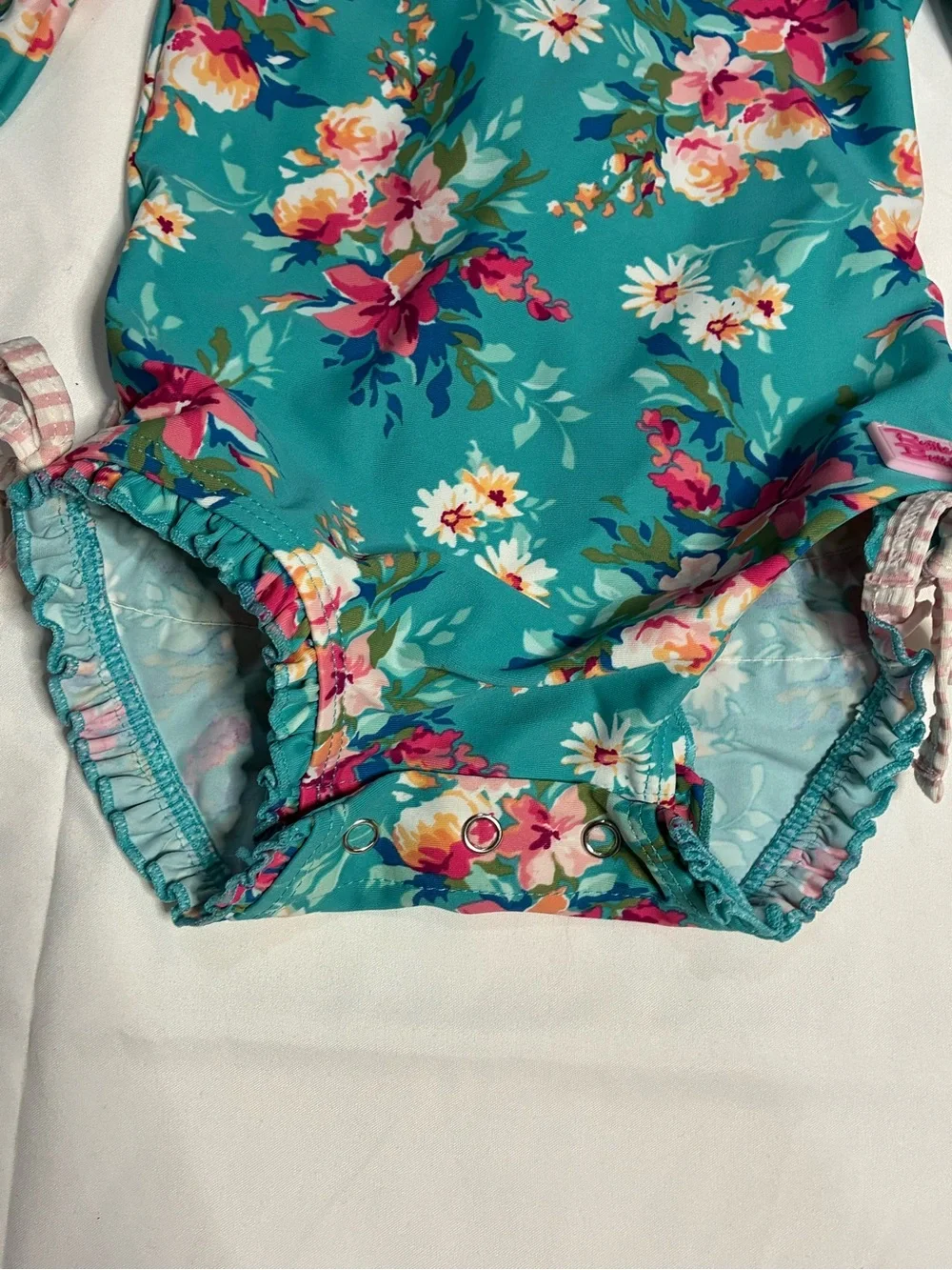 RuffleButts Baby Girl Floral Long Sleeve Rash Guard Swimsuit 6-12M